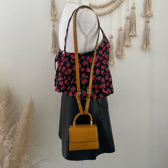 Y2K Topshop mini bag crossbody purse yellow brown gold hardware - Picture 4 of 16